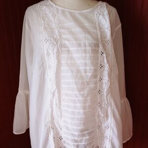 White Semi Sheer BOHO Blouse 2X
